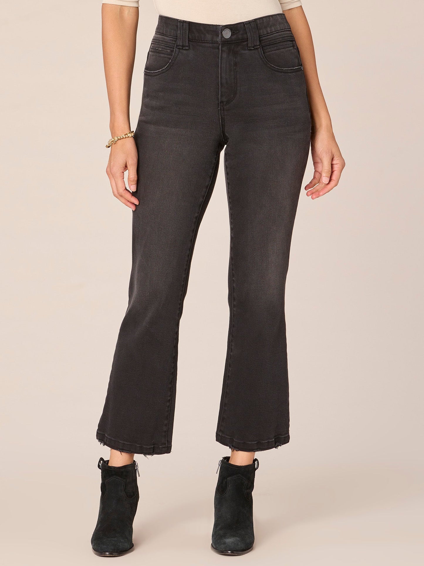 Absolution High Rise Cropped Itty Bitty Flare Jeans with Grinded Hem