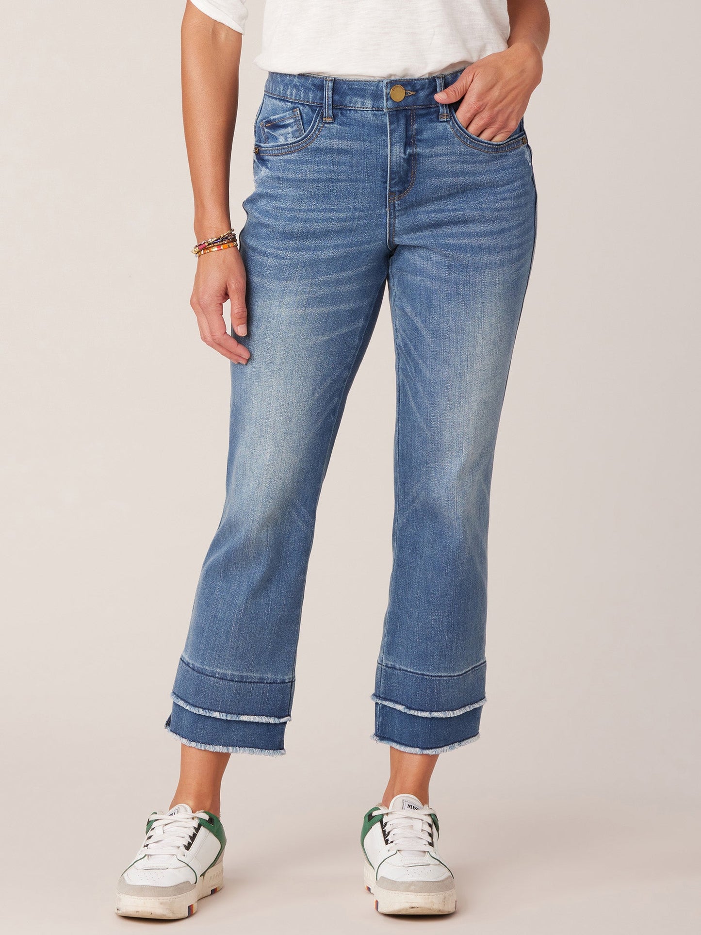 Absolution® Mid-Rise Blue Double Layer Fray Hem Kick Flare Jeans