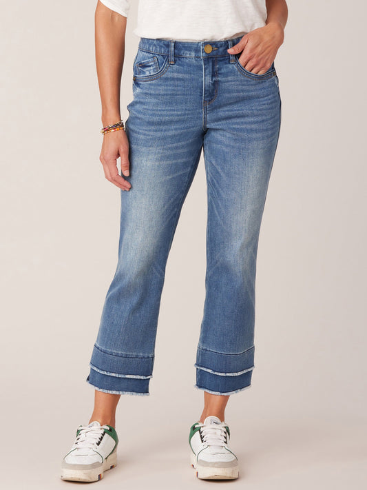 Absolution® Mid-Rise Blue Double Layer Fray Hem Kick Flare Jeans